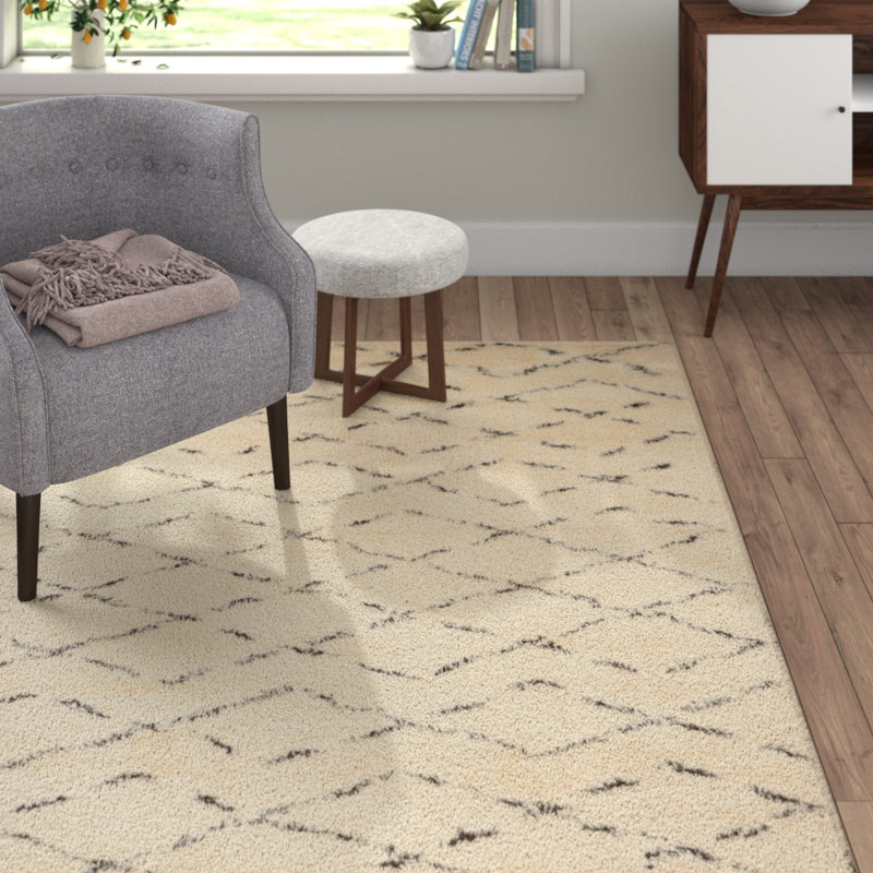 Union Rustic Powell Geometric Handmade Tufted Wool/Cotton Ivory Area